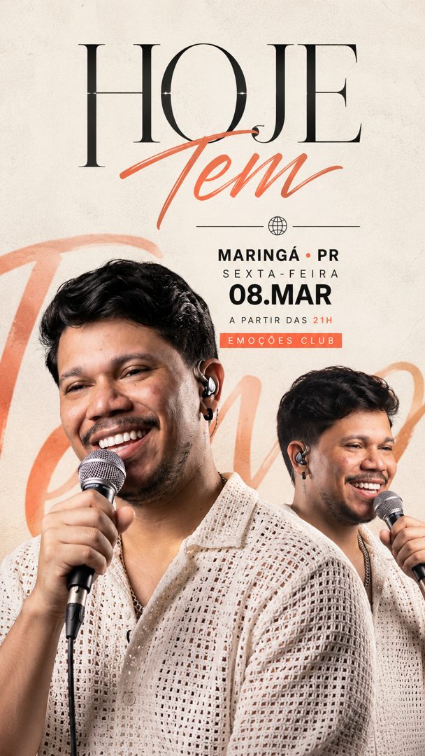 Flyer de agenda story gerado com IA — Flyer Minimalista Premium "Hoje Tem"
