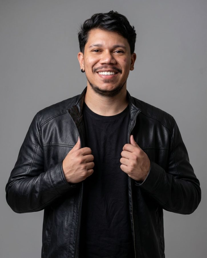 Foto de estúdio para DJ gerada com IA — Editorial fashion portrait with minimalist contemporary infl #046