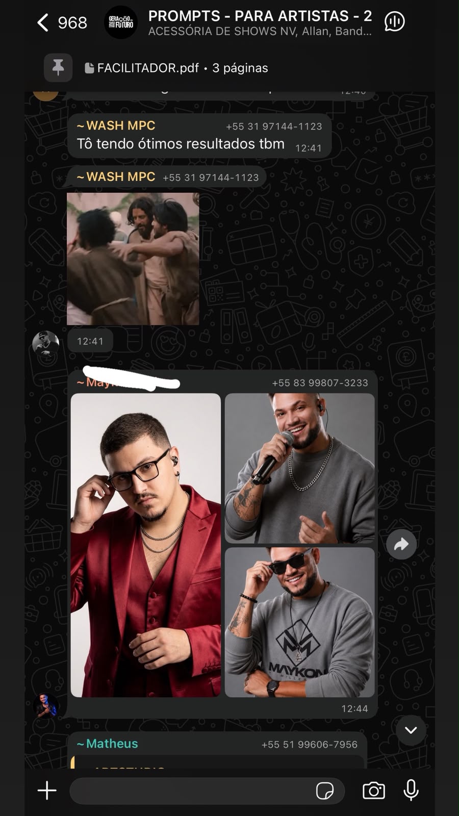 Print de resultado enviado por membro da comunidade Artista PRO no WhatsApp