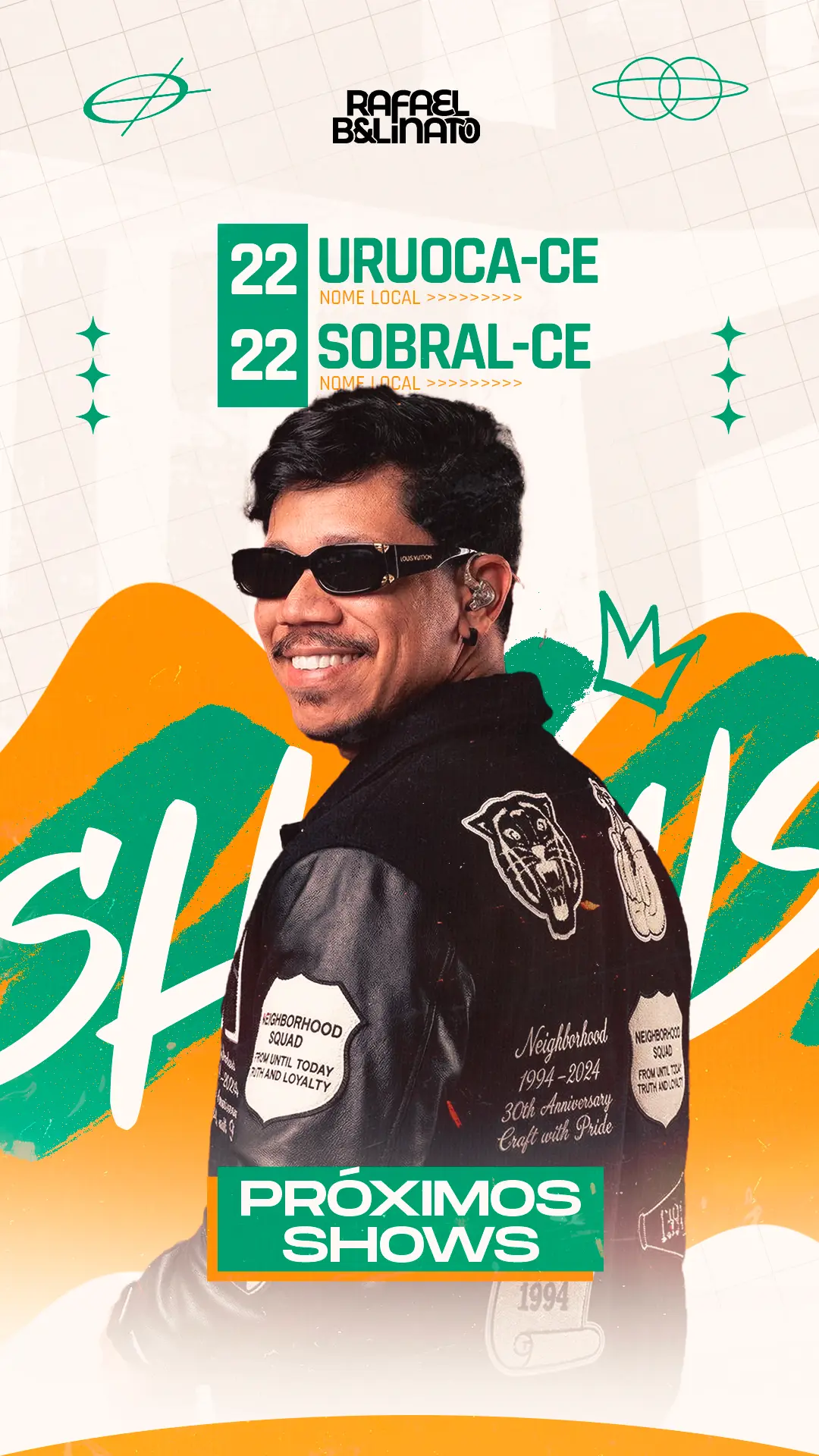 Artista PRO — Premium 09 — Próximos shows verde e laranja